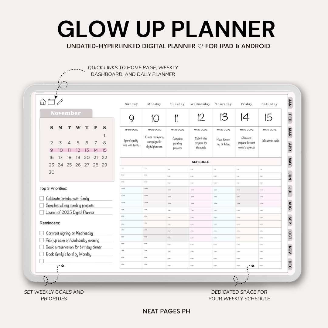 Glow Up Planner - GoodNotes | Notability | Ipad & Tablet