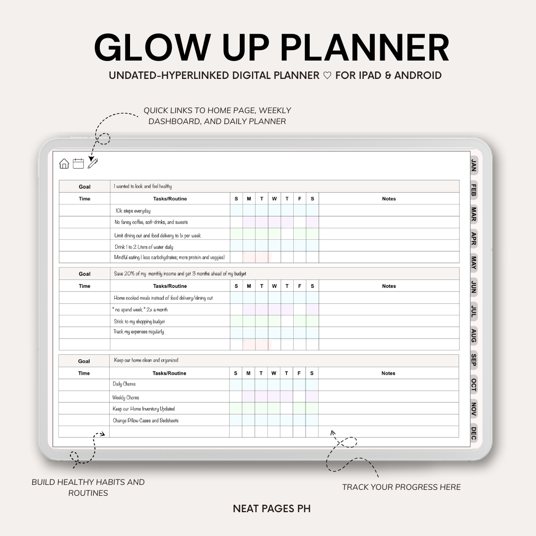 Glow Up Planner - GoodNotes | Notability | Ipad & Tablet